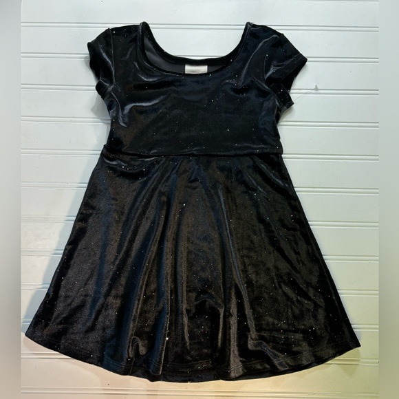 Other - Girls Stretchy Velvety Glittery Black Dress Short Sleeved 2T, 4T, 5T Available